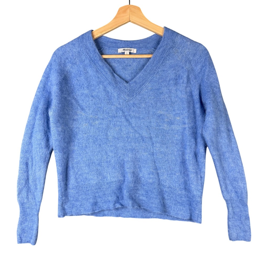 Madewell Brushed Alpaca V-Neck Sweater Blue HO23 N0071 Size S